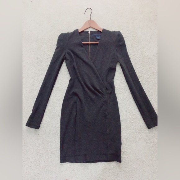 French Connection Gray Long Sleeve Sheath Short Mini Dress 2 XS Extra Small - Picture 8 of 11